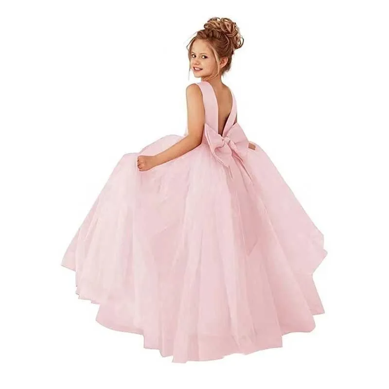 Toddler Girls Party Cute Bow Mesh Sleeveless Backless Tutu Princess Dress