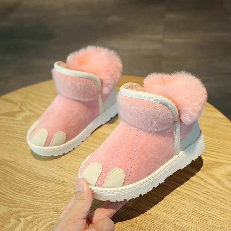 (Buy 1 Get 1) Kids Boys Girls Winter Fashion Casual Colorblock Round-Toe Flats Velvet Ankle Boots