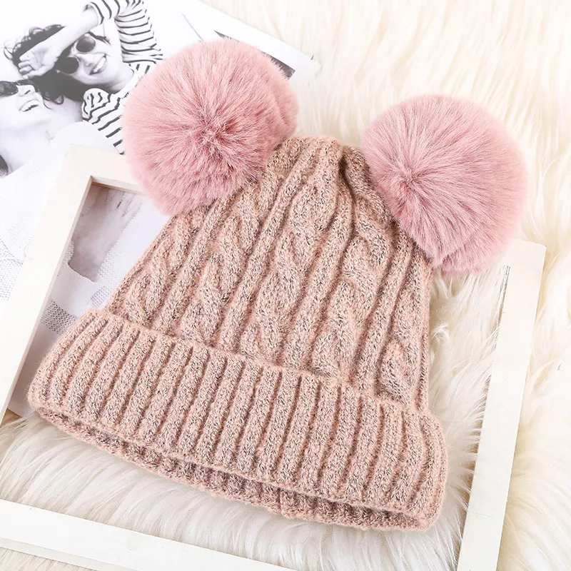 (Buy 1 Get 1) Women Plush Winter Knitted Fluffy Ball Warm Hats