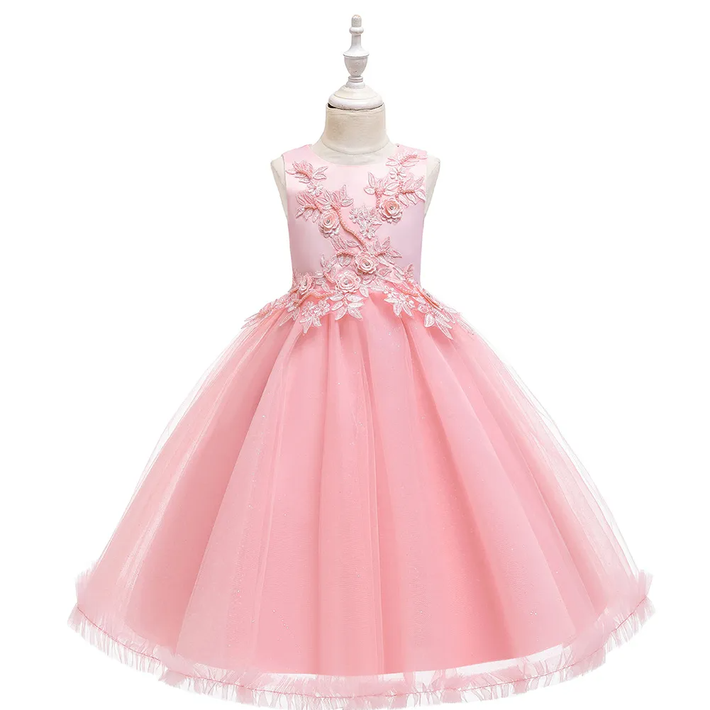 Kids Toddler Big Girls Fashion Party Cute Sweet Solid Color Floral Pleated Sleeveless Mesh Party Tutu Dress