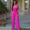 Women Plain Pattern Sleeveless Wide-Leg Wrapped Jumpsuits