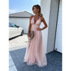 Fashion Sexy Backless Women Elegant Lace Mesh Halter Neck Maxi Party Dress