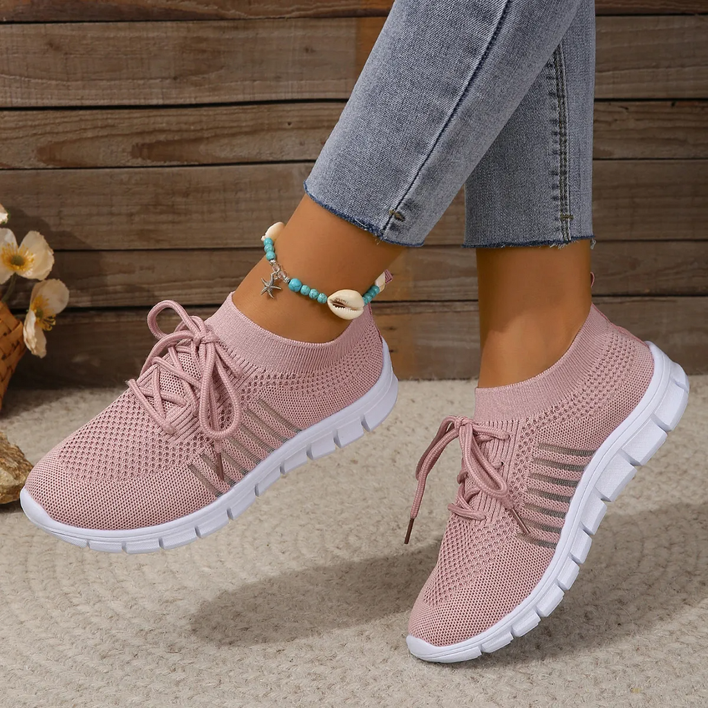 Women Casual Plus Size Solid Color Mesh Breathable Flat Sneakers