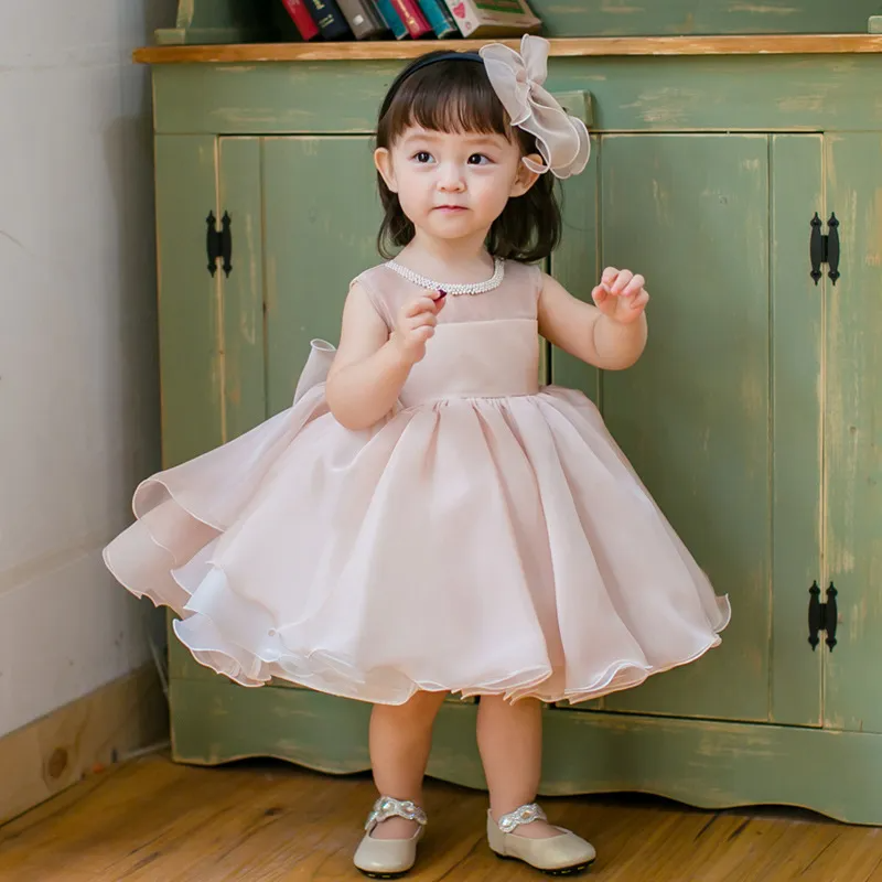 Kids Toddler Girls Fashion Party Cute Sweet Solid Color Bow Pleated Sleeveless Mesh Party Tutu Dress