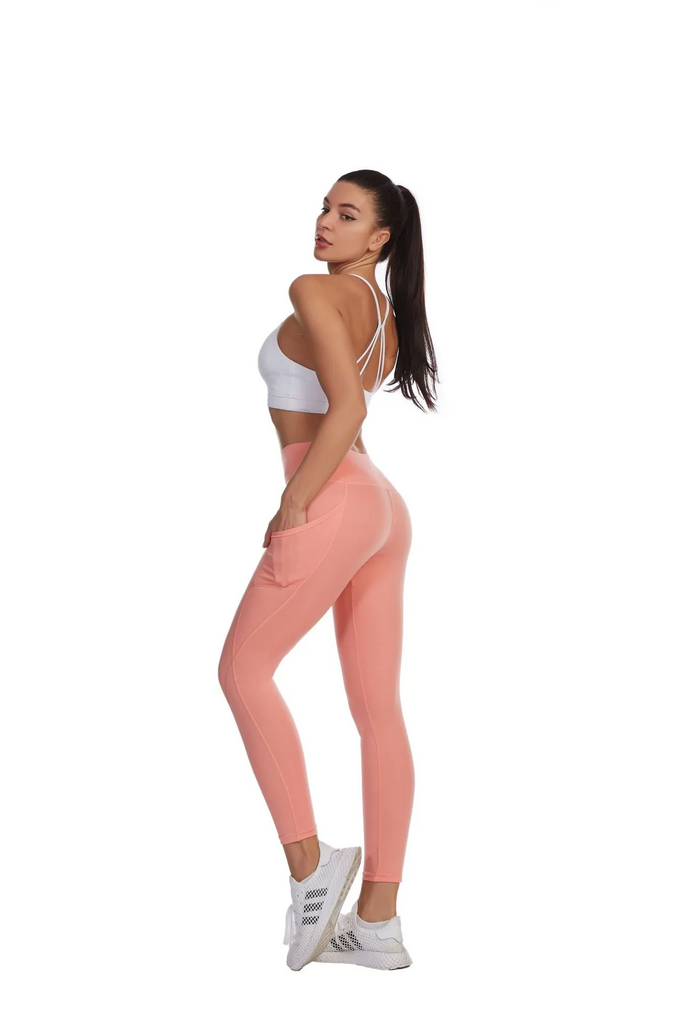 Women Fashion Slim Fit Side Pocket High Waist Hip Sports Base Yoga Pants