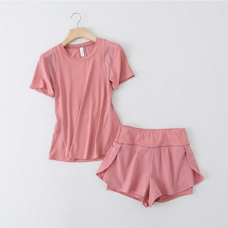 Women Fashion Casual Solid Color Short Sleeve Top Loose Shorts Sports 2pcs Set