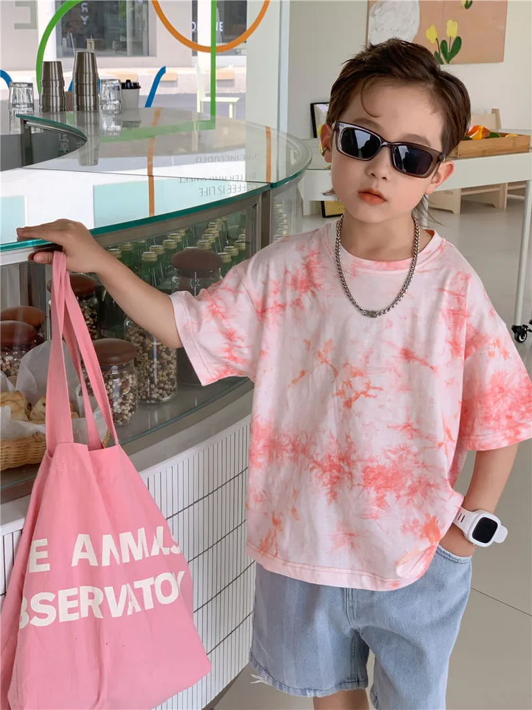 Children Kids Baby Fashion Boys Girls Casual Basic Short Sleeve Tie-Dye Print T-Shirt