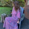 Women Ramadan /Eid Elegant Long Puff Sleeve Ruffled All Over Print Plus Size Loose Dress