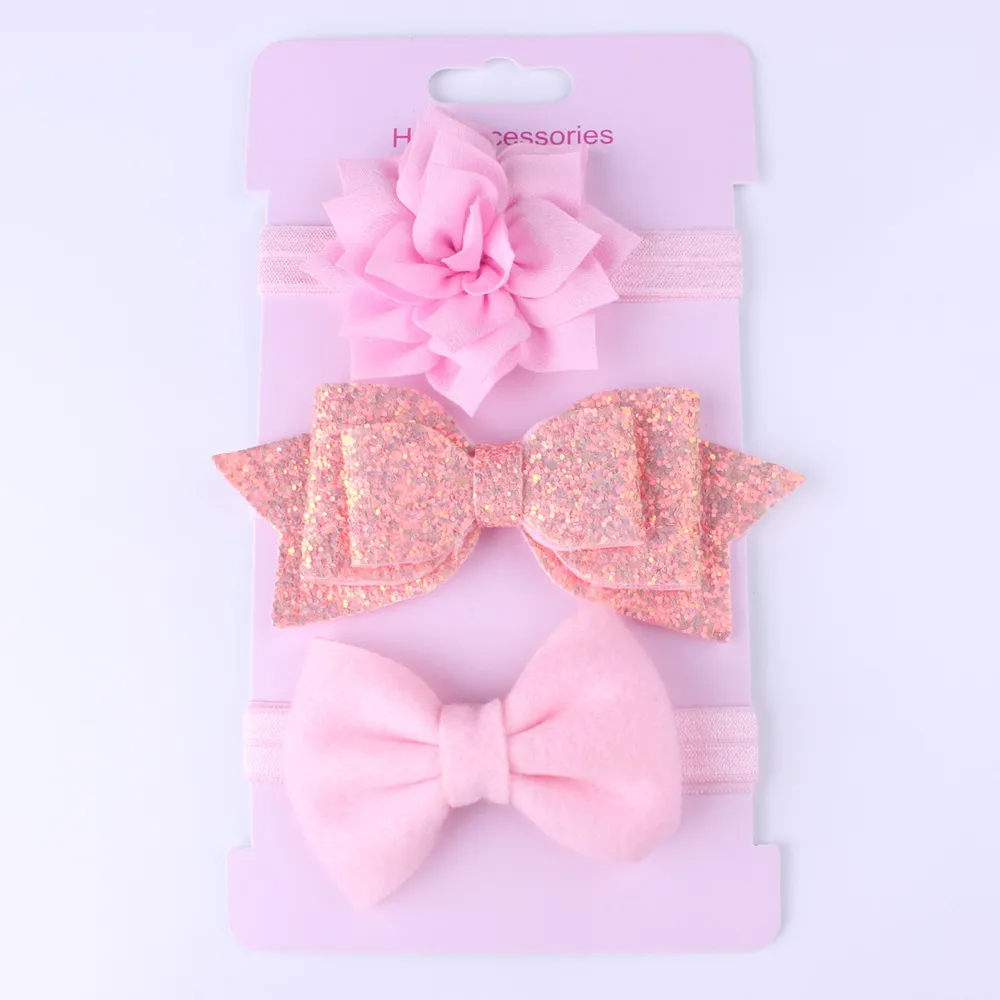 3pcs/Set Girls Cute Flower Bow Sequin Design Elastic Headband