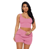 Women'S Fashion Casual Solid Color Tank Top And Shorts Two-Piece Riib-Knit Sports Set