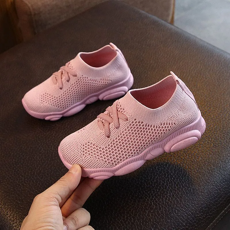 Fashion Boy Girl Solid Color Breathable Stretch Mesh Sport Run Sneakers Shoes