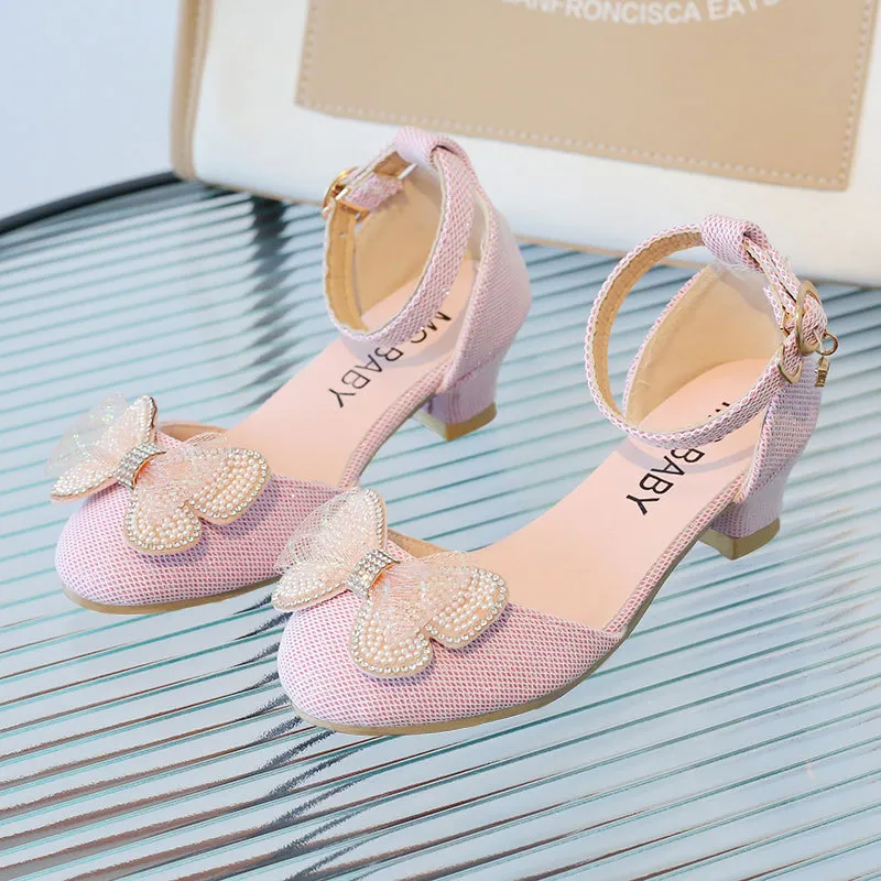 Children Kids Baby Fashion Girls Rhinestone Butterfly Princess Buckle Strap Low Sandals Shoes