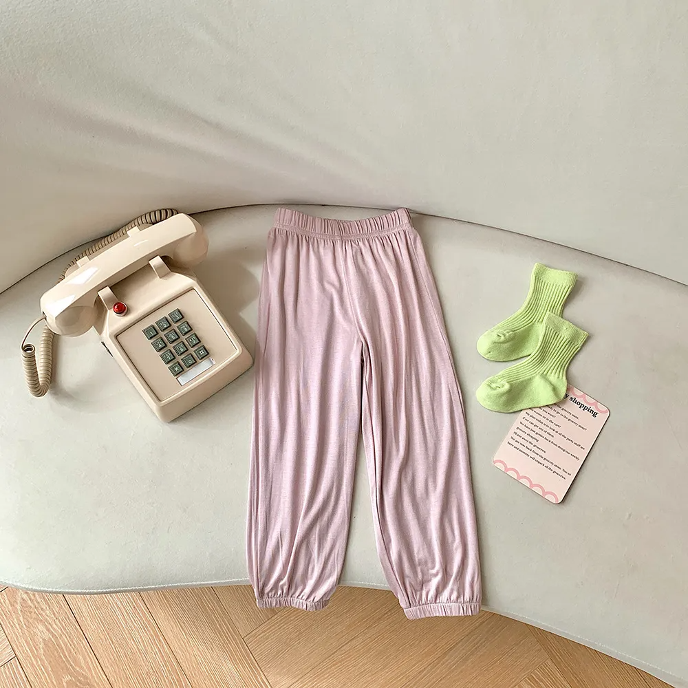 Kids Simple Solid Color Elastic Casual Pants