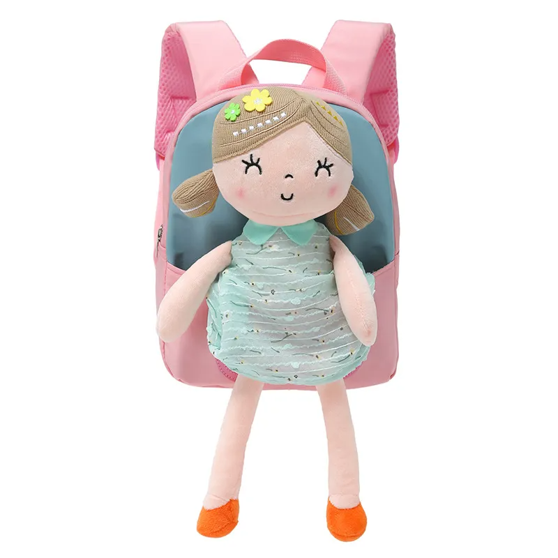 (Buy 1 Get 1) Kids Girls Cute Casual Colorblock Zipper Plush Doll School Backpack Bag