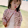 Girls Casual Leopard Single-Breasted Knit Coat