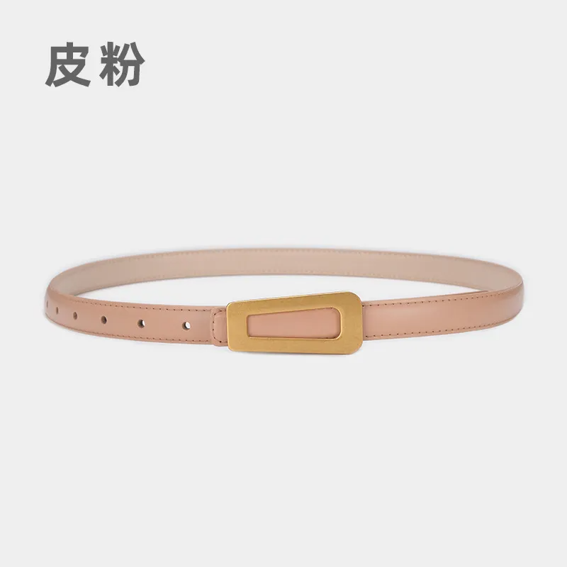 Women'S Fashion Casual Retro Alloy Smooth Buckle Thin Leather Belt