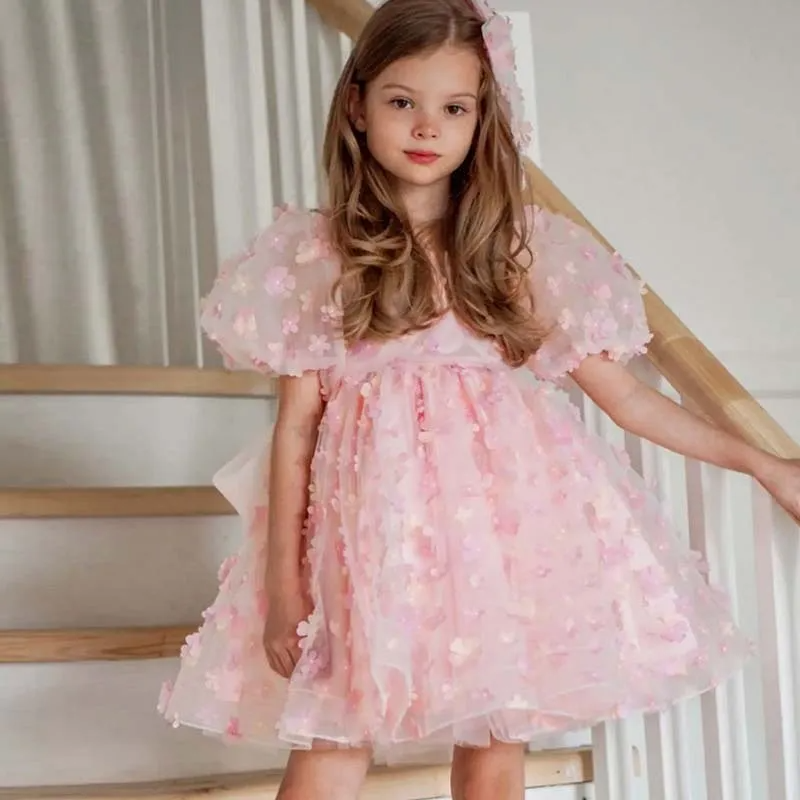 Toddler Girls  Party  Petals Mesh Puff Sleeve Backless Tutu Princess Dress