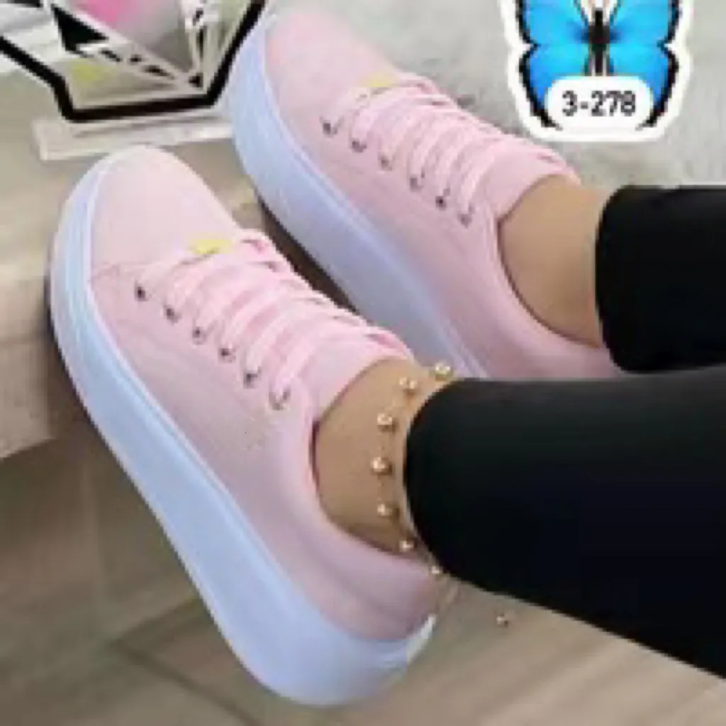 Women Fashion Plus Size Casual Solid Color Round-Head Lace-Up Sneakers