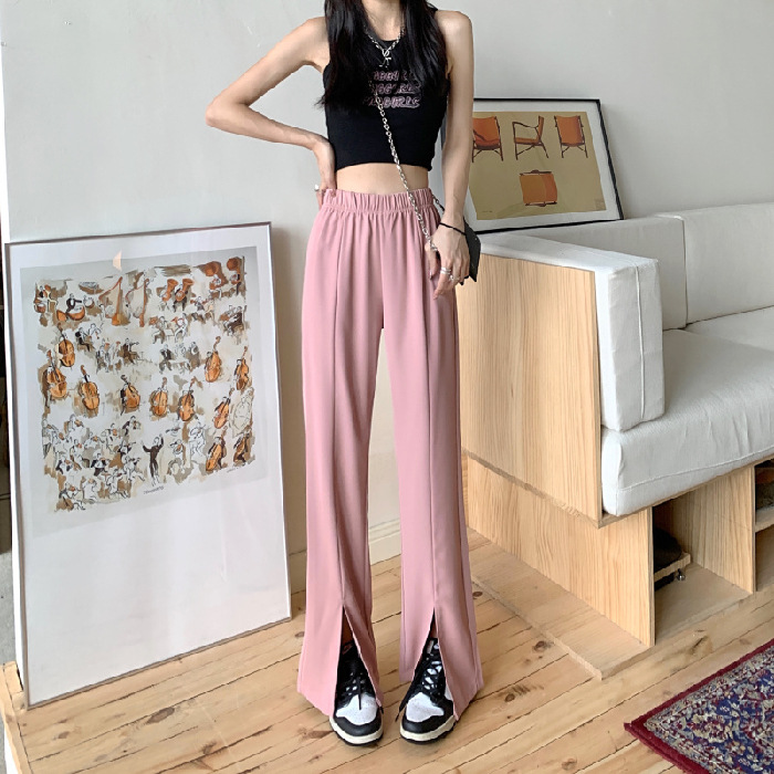 Women'S Fashion Casual Thin High Waist Loose Drape Straight Leg Suit Trousers