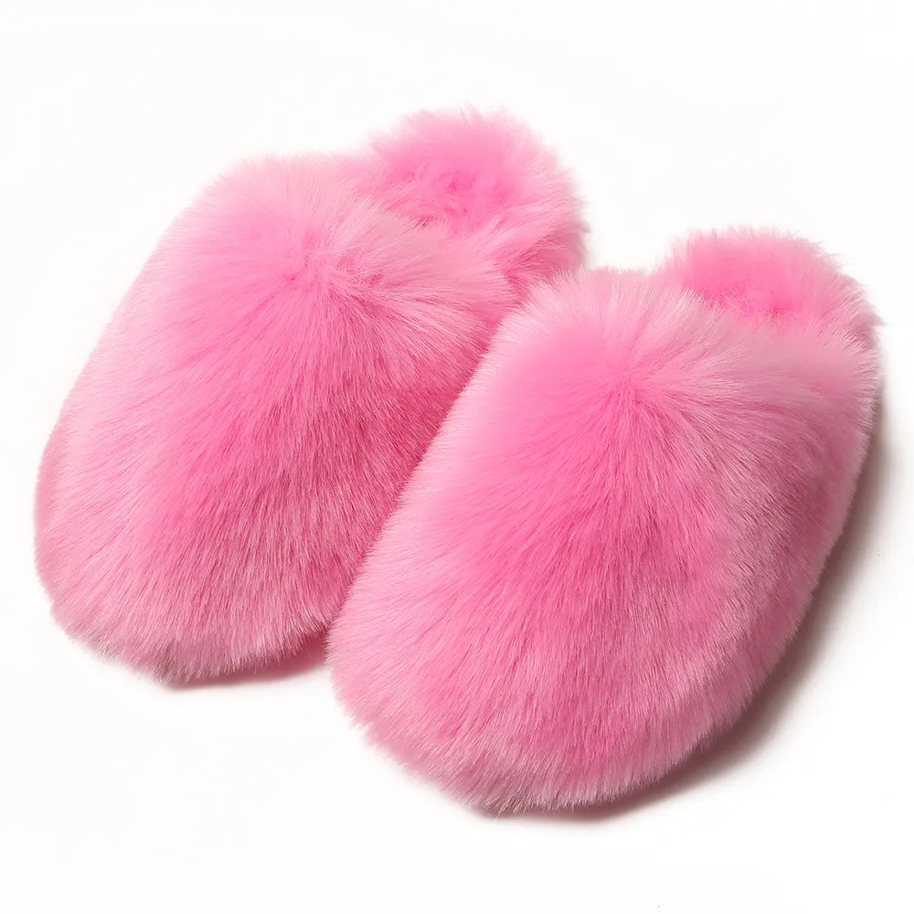 Winter Women Plus Size Fashionable Thickened Warm Plush Non-Slip Flat Slippers