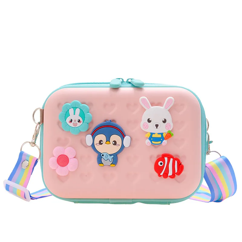 Kids Girls Fashion Sweet Candy Color Cartoon Bunny Fish Flower Silicone Mini Square Crossbody Bag