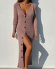 Women'S Fashion Knitted Rib-Knit Single-Breasted Long Sleeve Dress