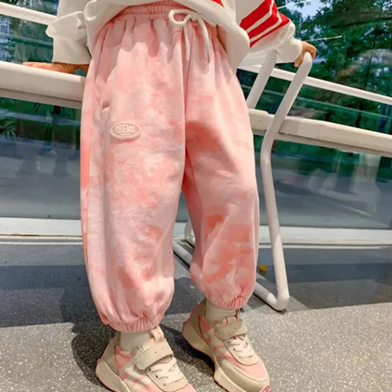 Kids Fashion Tie-Dye Label Decor Casual Pants