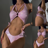 Women'S Sexy Lace-Up Hollow Pink Glitter One-Piece Swimsuit