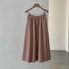 Women Summer Washed Coconut Buckle Basic Solid Color Semi-Elastic High Waist A-Line Skirt