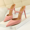 Women Fashion Sexy PU Solid Color Pointed Toe Stiletto Heel Slippers