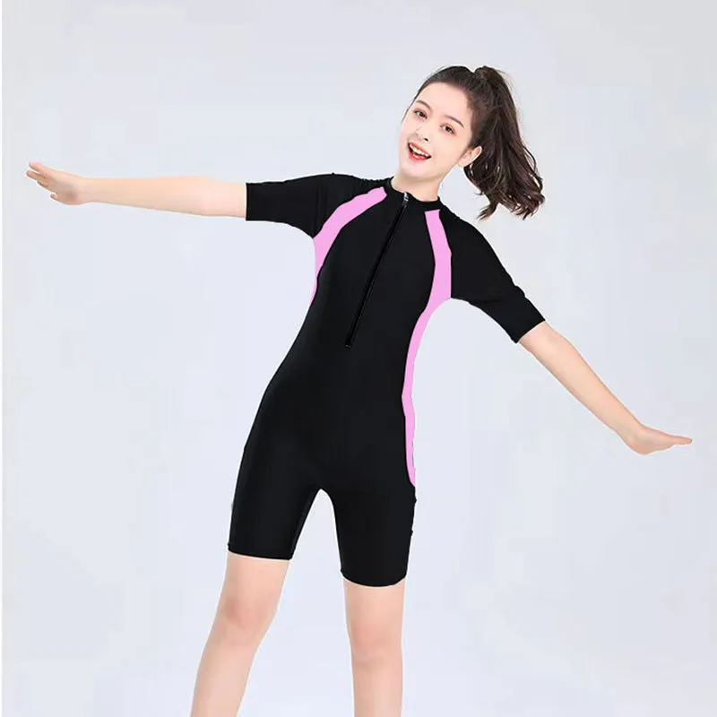 Kids Basic Color Blocking Quick-Drying Breathable One-Piece Swimsuit