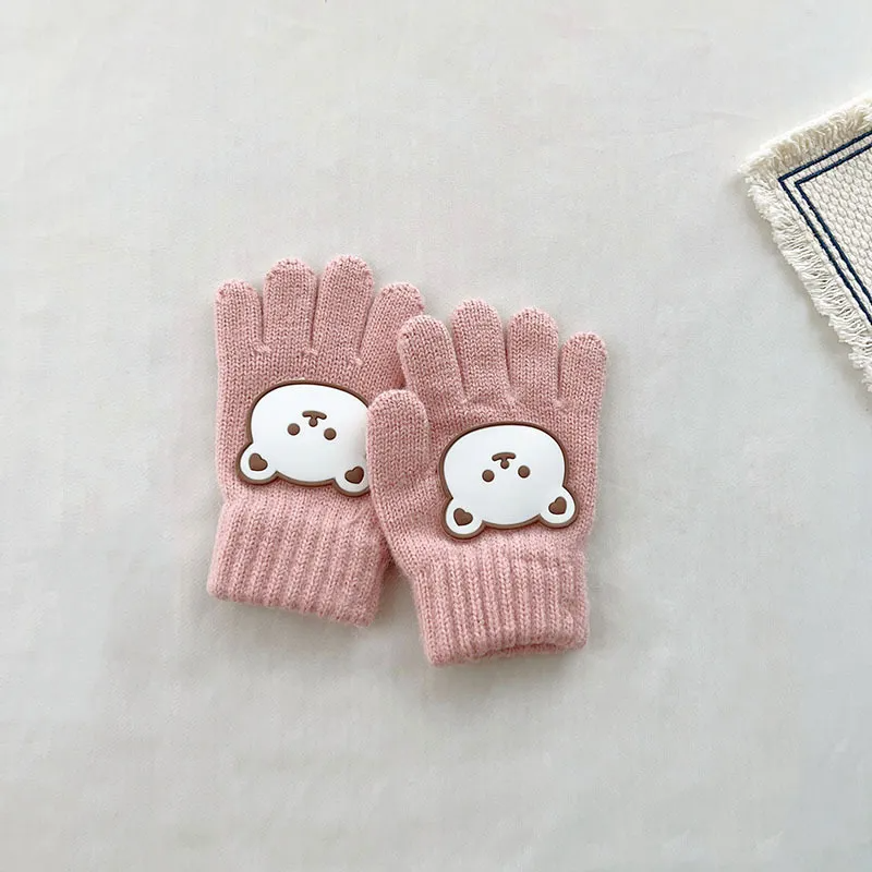 (Buy 1 Get 1) Kids Winter Cute Cartoon Bear Knitwear Finger Gloves