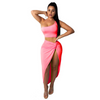 Asymmetric One-Shoulder Cropped Top Sexy Side-Slit Skirt Women Solid Color Two-Piece Set