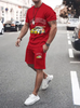 Men Casual Printed Round Neck T-Shirt And Shorts Two-Piece Set