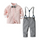 Boys Little Gentlemen Cotton Solid Color Long Sleeves Shirts And Gray Pants With Suspender Set