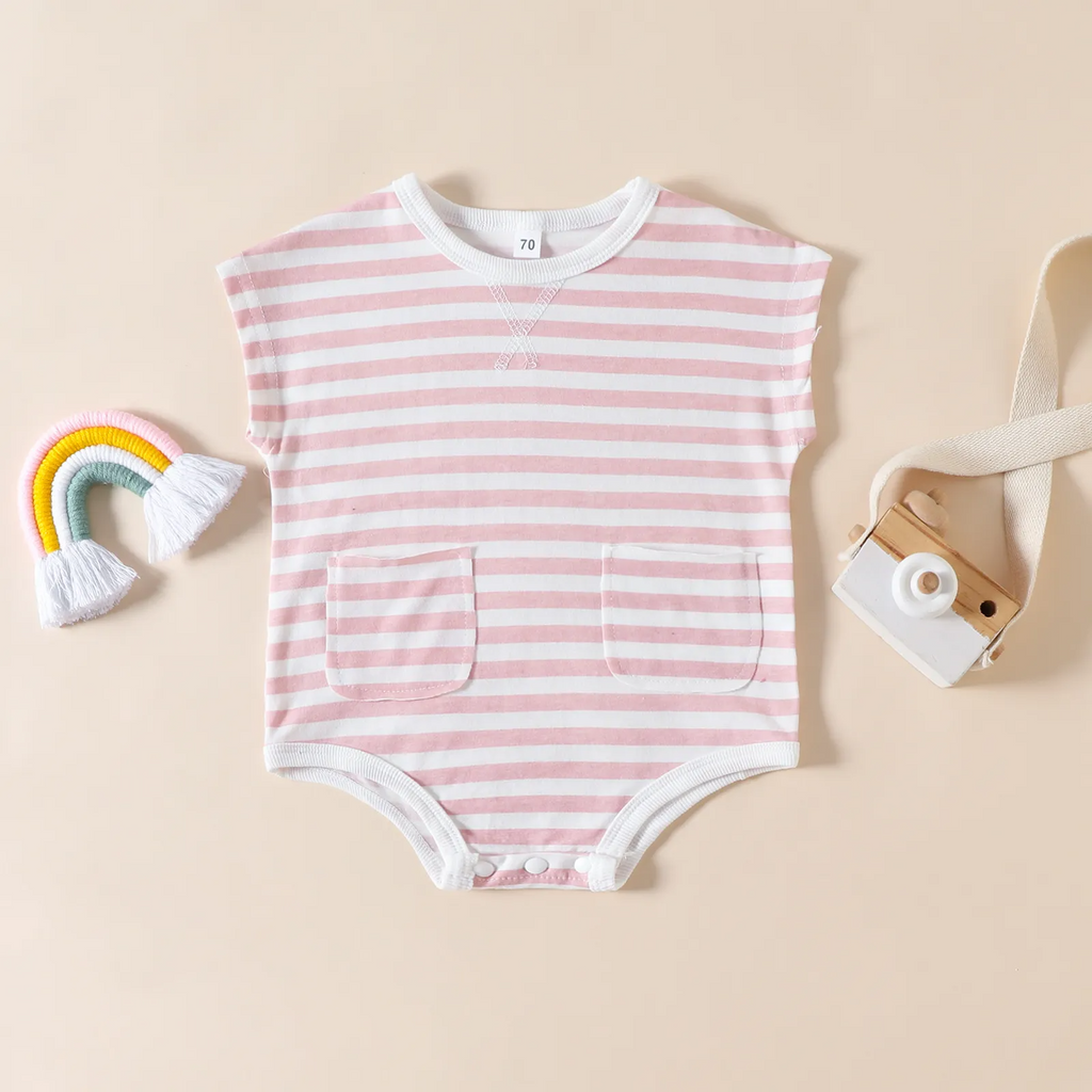 ( Buy 1 Get 3 ) Baby Girls Boys Stripe Sleeveless Romper