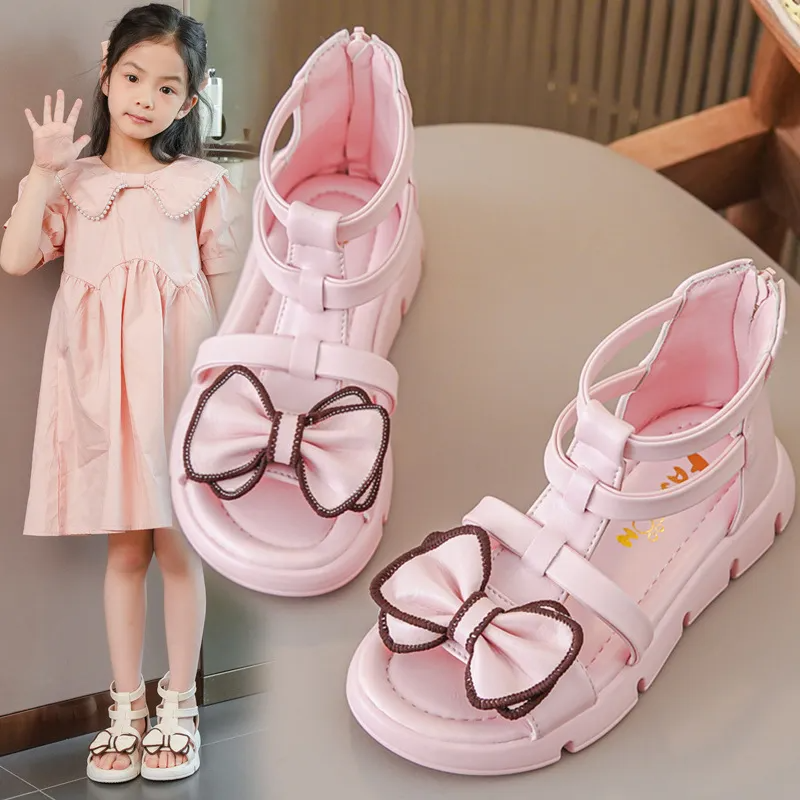 Children Kids Baby Fashion Girls Bowknot Princess Zipper Sandals Shoes