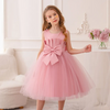 Kids Toddler Big Girls Casual Cute Party Mesh Bow Sleeveless Round Neck Tutu Princess Dress