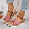 Women Fashion Plus Size Leopard Print One-Line Buckle Strap Round Toe Thick-Soled Sandals