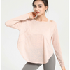 Women Casual Loose Solid Color Round Neck Long Sleeve Sports Top