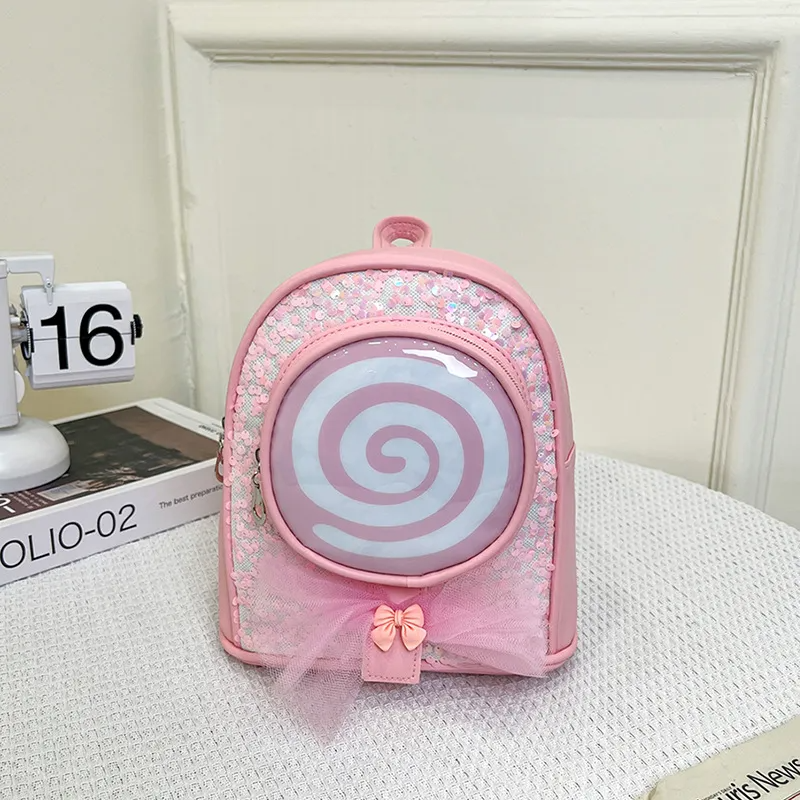 (Buy 1 Get 2) Kids Girls Fashion Cute Casual Bow Cartoon Lollipop Sequin Zipper Backpack Bag