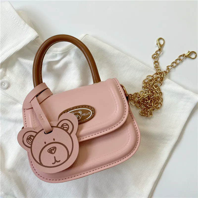 Children Kids Baby Fashion Girls Cartoon Bear Chain Mini Pu Leather Crossbody Shoulder Handle Bag