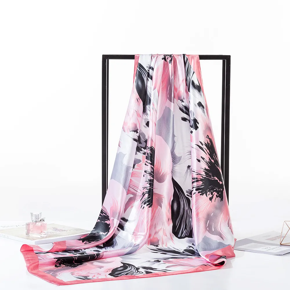 (Buy 1 Get 2) 90Cm Women'S Fashion Graffiti Printing Imitation Satin Silk Scarf