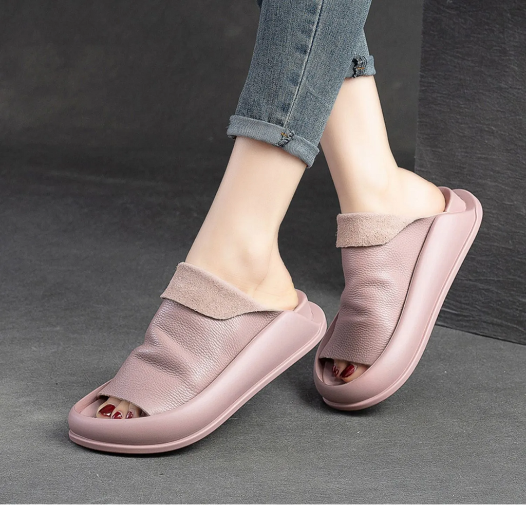 Women Fashion Casual Solid Color Round Toe Peep Toe Slippers