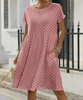 Summer Women Fashion Casual Polka Dot Print Round Neck Short Sleeve Pocket Dress