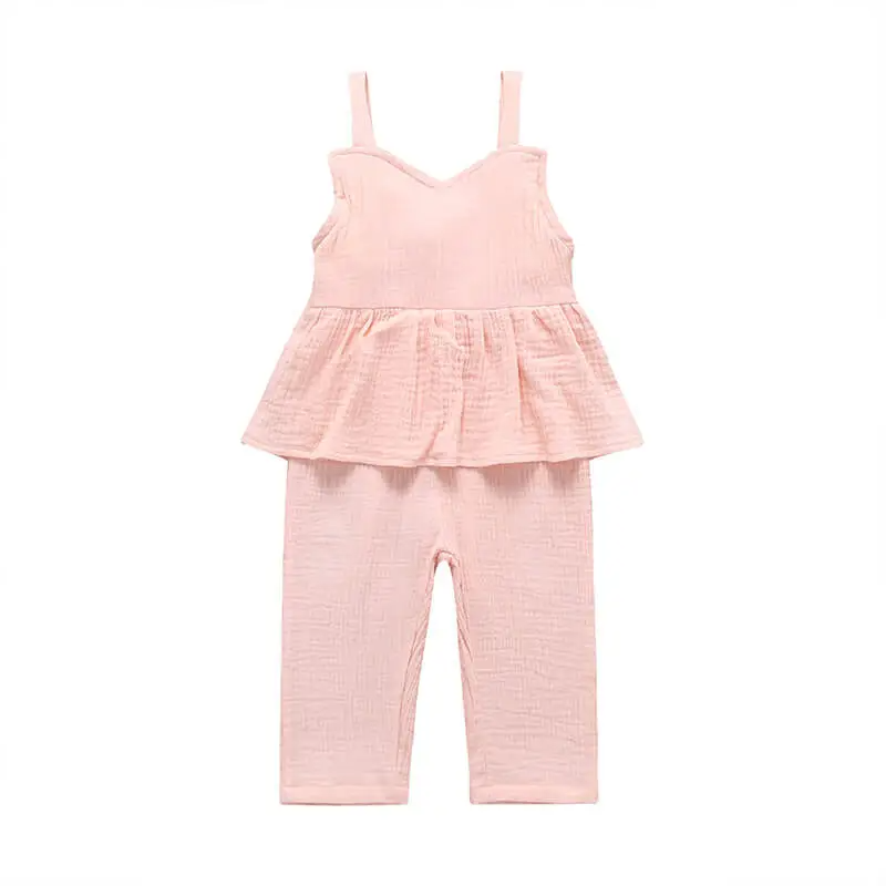 Girls Solid Color Stringy Selvedge Design Romper