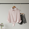 Simple Basic Summer Women Knotted Solid Color Lapel Blouse