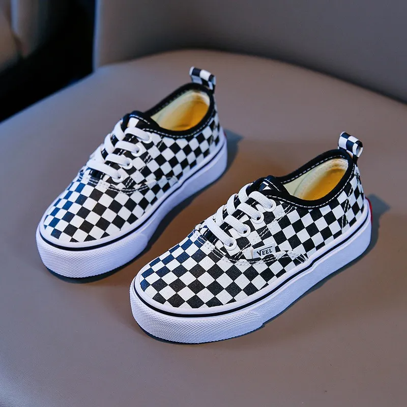 Kids Boys Girls Fashion Casual Playd Leopard Lace-Up Canvas Flat Sneakers Shoes