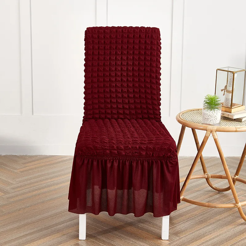 Solid Color Seersucker Elastic Seat Cover Home Dustproof Chair Cover