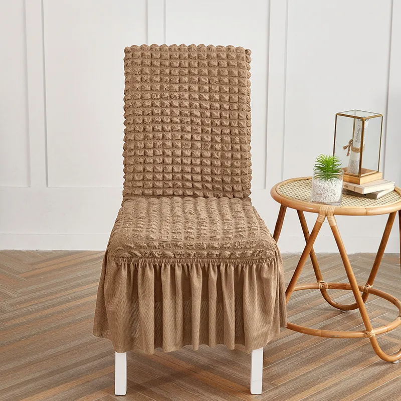 Solid Color Seersucker Elastic Seat Cover Home Dustproof Chair Cover